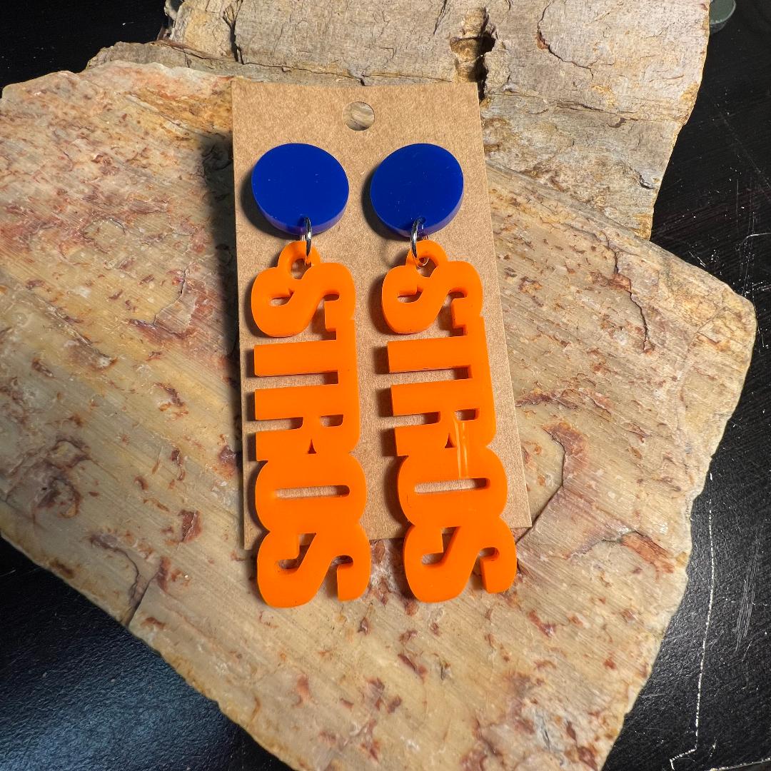 Astros Orange & Blue STROS Dangle Acrylic Earrings