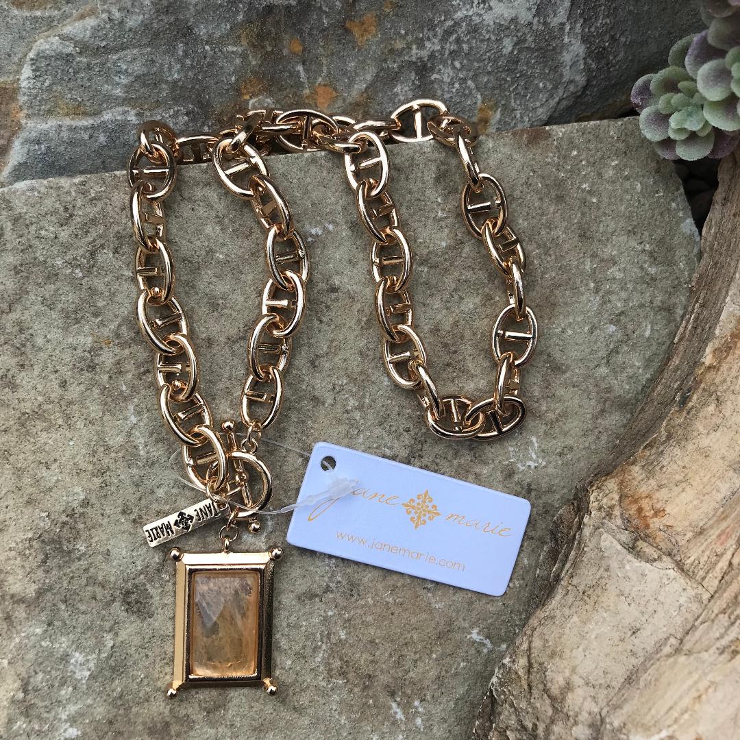 Gold Encased Natural Rectangle Necklace
