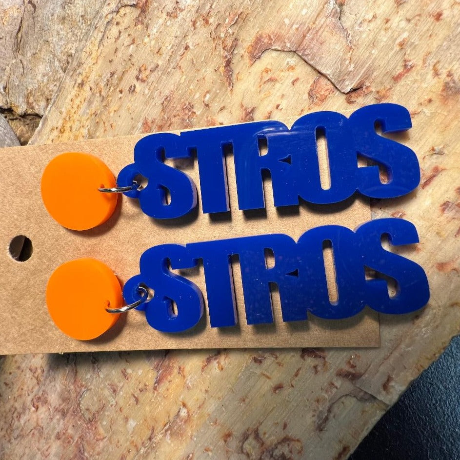Astros Blue & Orange STROS Acrylic Dangle Earrings