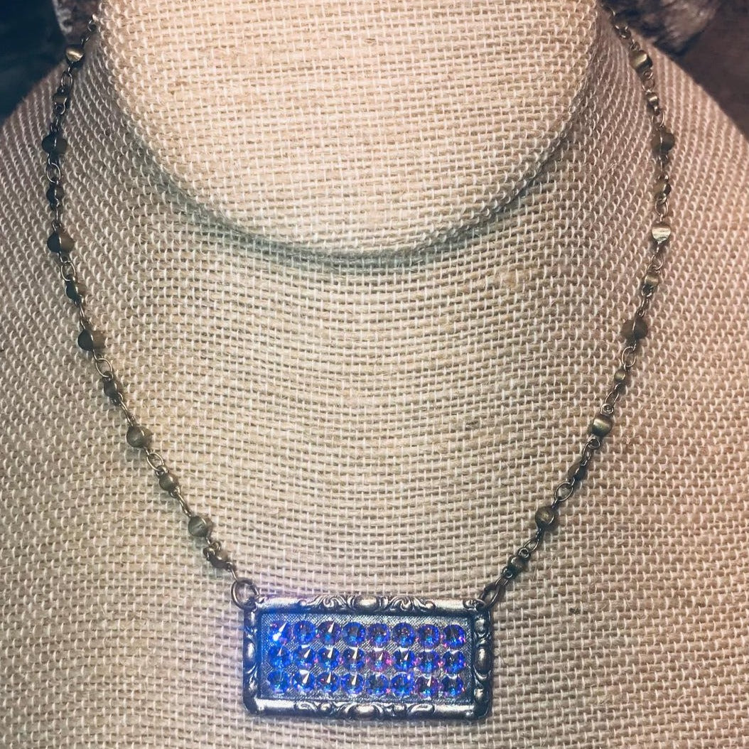 Rectangle Bronze Pendant with AB Crystals