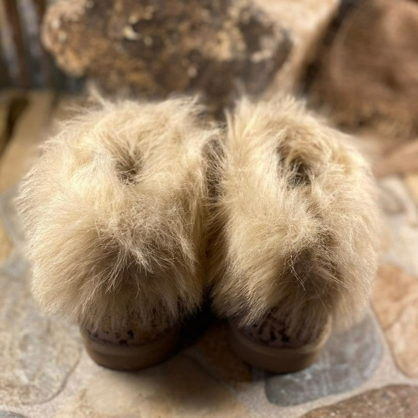 Leopard Frost Taupe Shimmer Cozy Booties