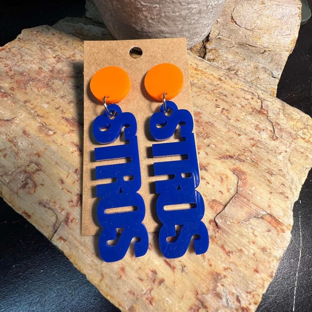 Astros Blue & Orange STROS Acrylic Dangle Earrings
