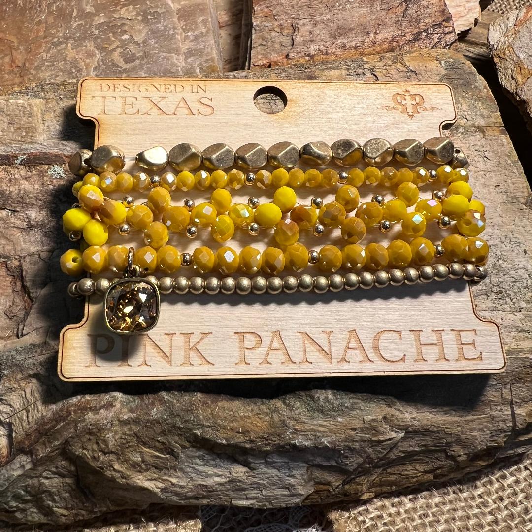 Mustard and Gold Bead Multi Bracelet