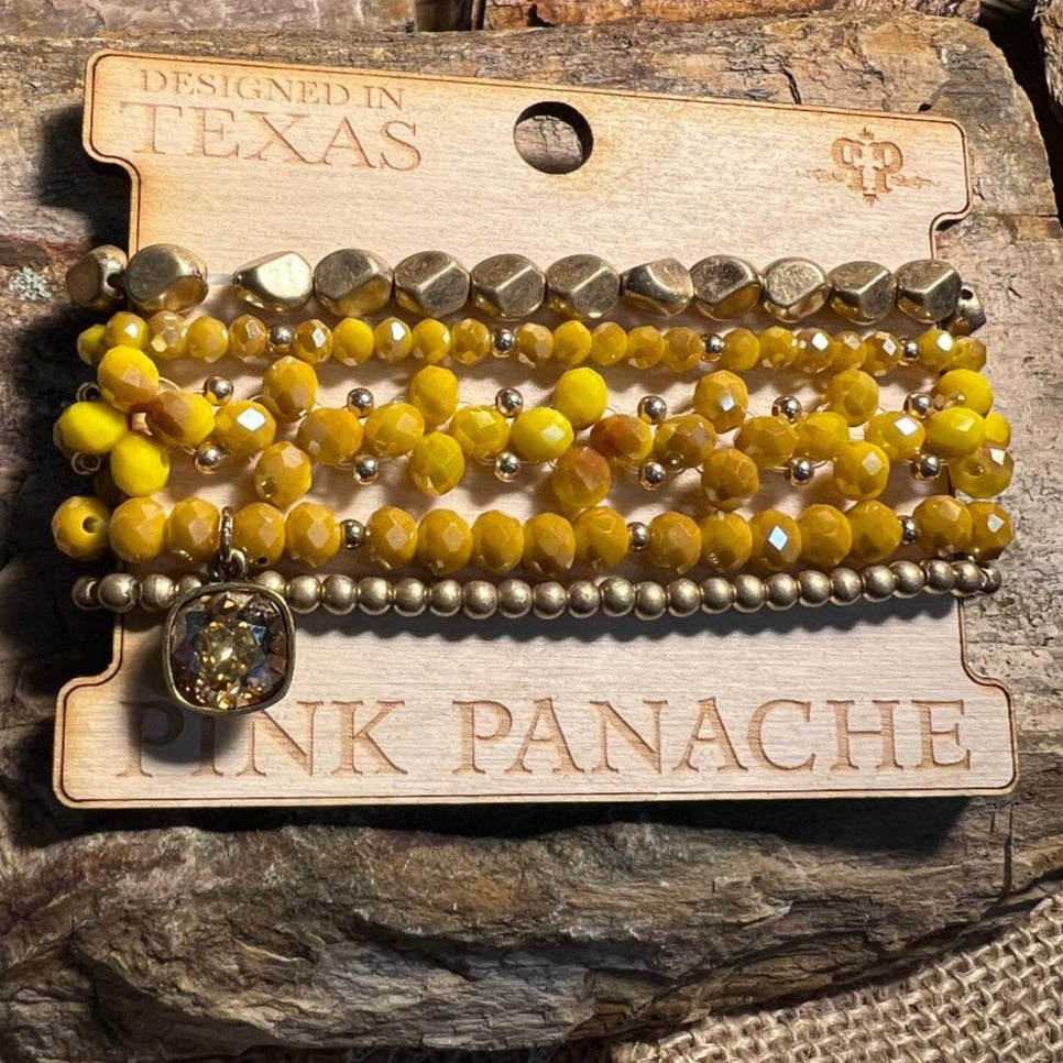 Mustard and Gold Bead Multi Bracelet