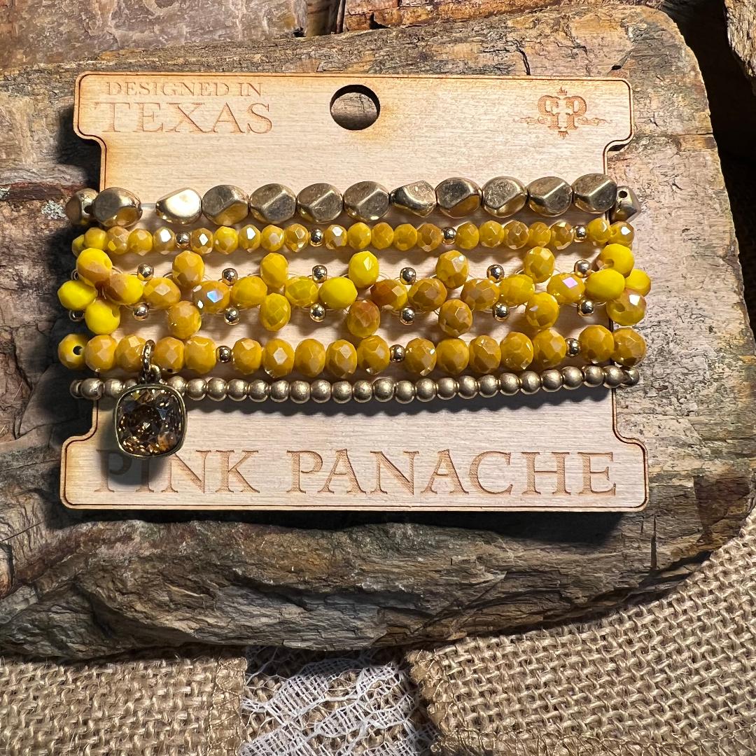 Mustard and Gold Bead Multi Bracelet