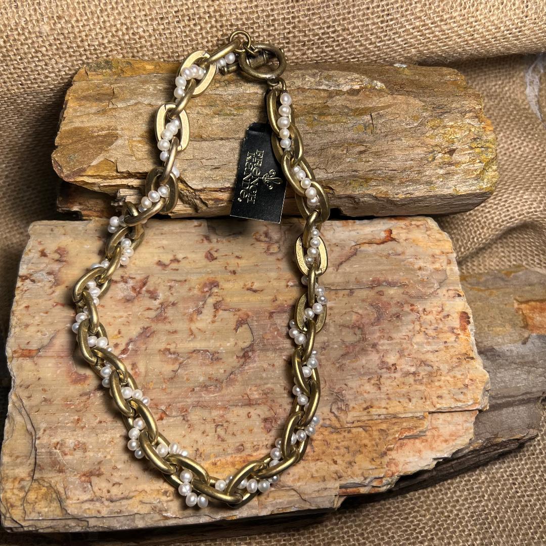 Woven Micro Pearl Brass Lourdes Chain Necklace