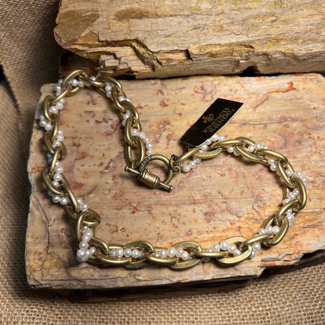 Woven Micro Pearl Brass Lourdes Chain Necklace