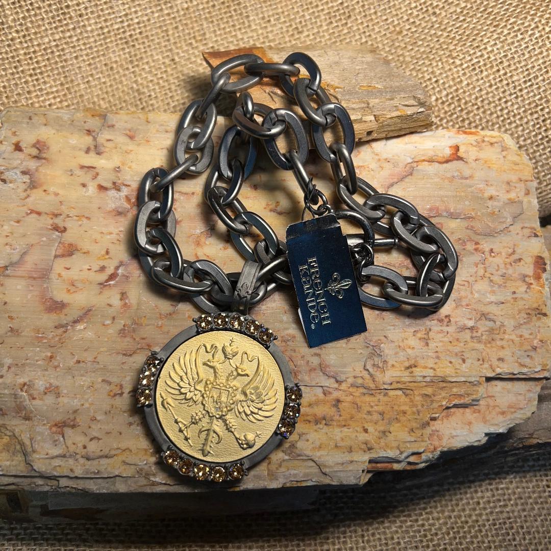Graphite Lourdes Chain with Canard Medallion and Austrian Crystal Necklace