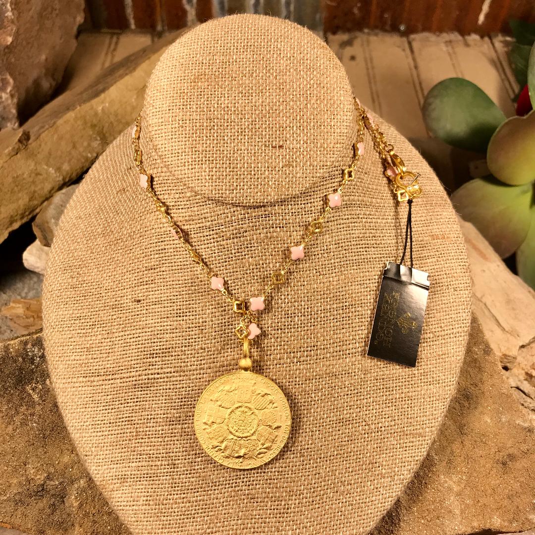 Blush Quatrefoil Chain with L’Ange medallion Necklace