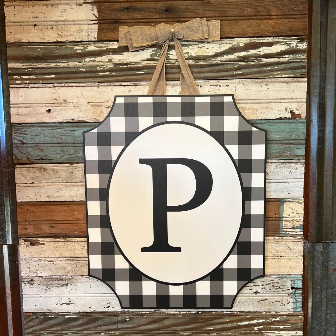 Black & White Check Monogram Door Décor