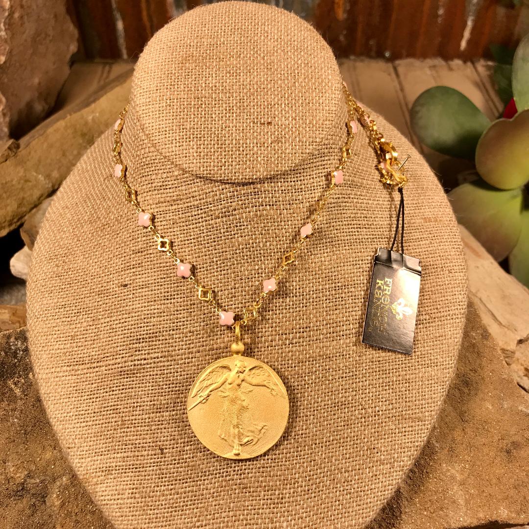 Blush Quatrefoil Chain with L’Ange medallion Necklace
