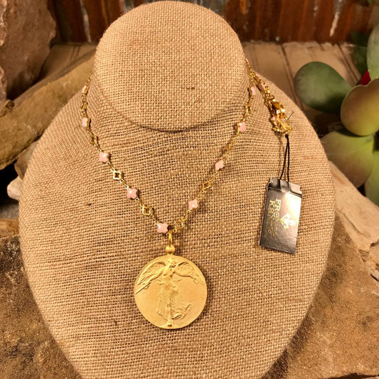 Blush Quatrefoil Chain with L’Ange medallion Necklace