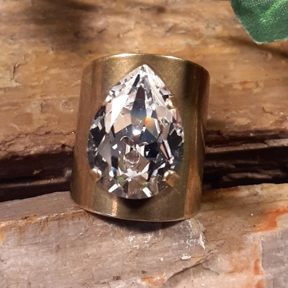 Teardrop Clear & Bronze Adjustable Ring