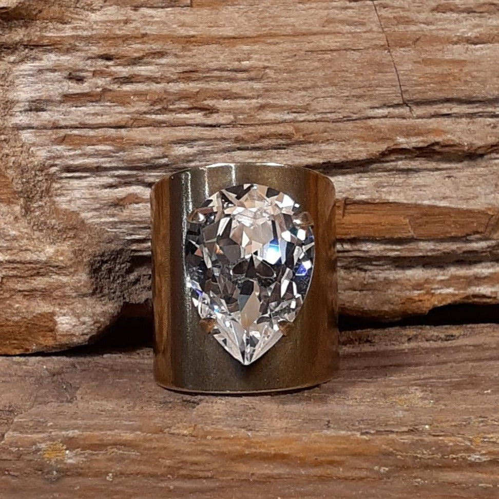 Teardrop Clear & Bronze Adjustable Ring