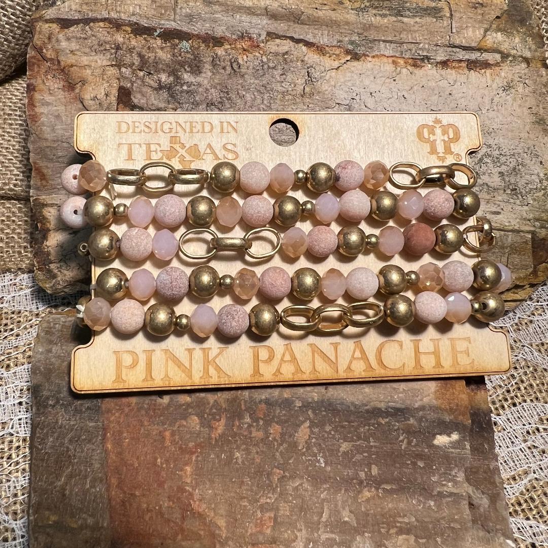 Pink and Gold Bead Multi Bracelet