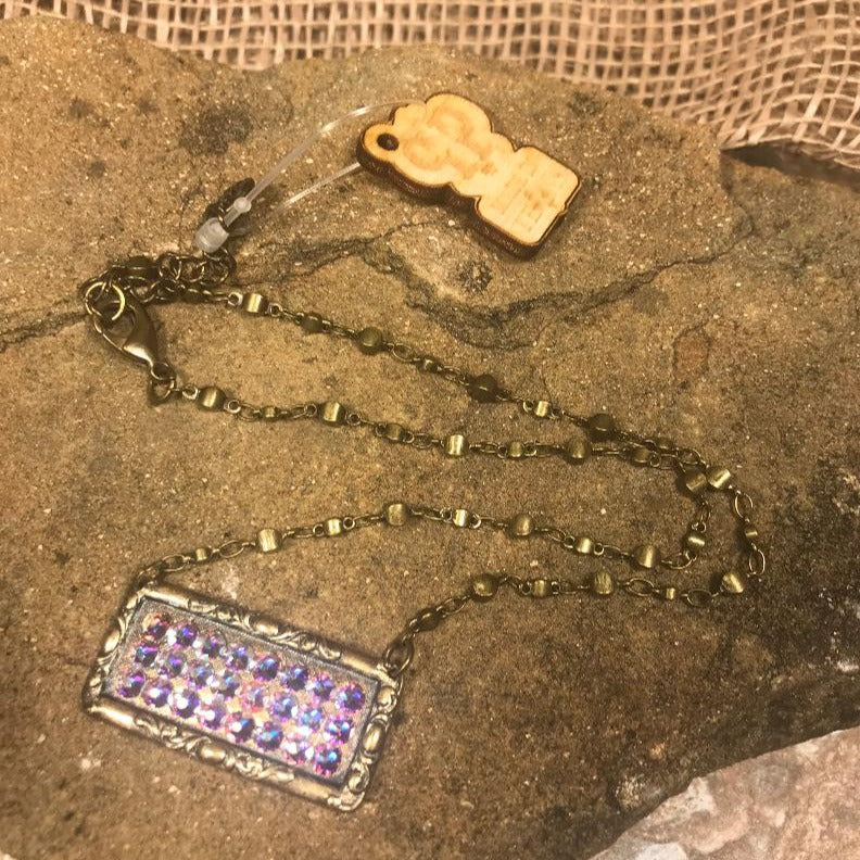 Rectangle Bronze Pendant with AB Crystals