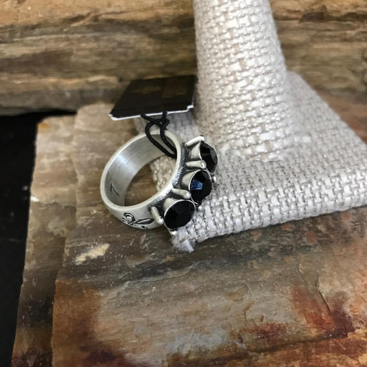 Trio of Ox Jet Black Crystal Ring