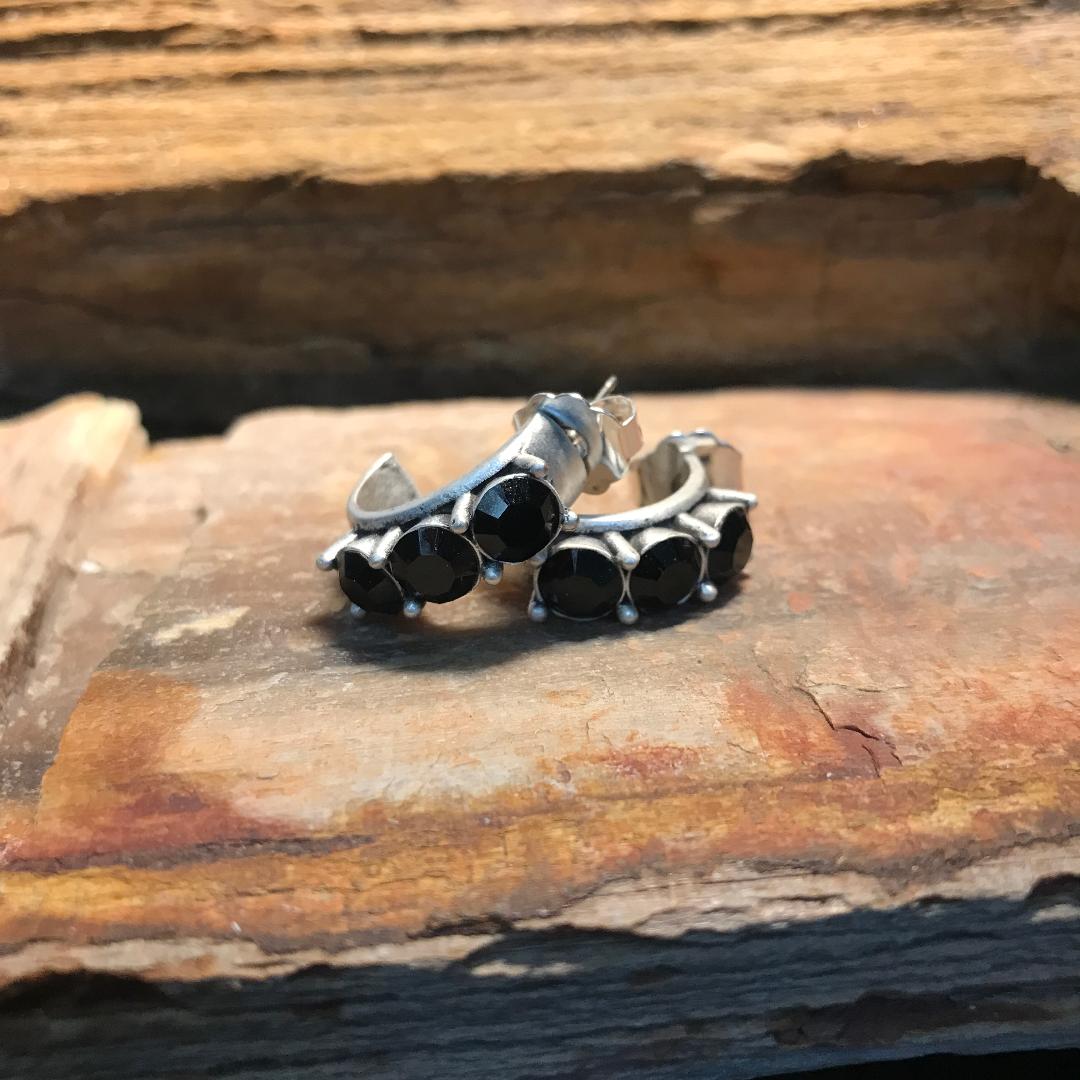 Trio of Ox Jet Black Crystal Huggies
