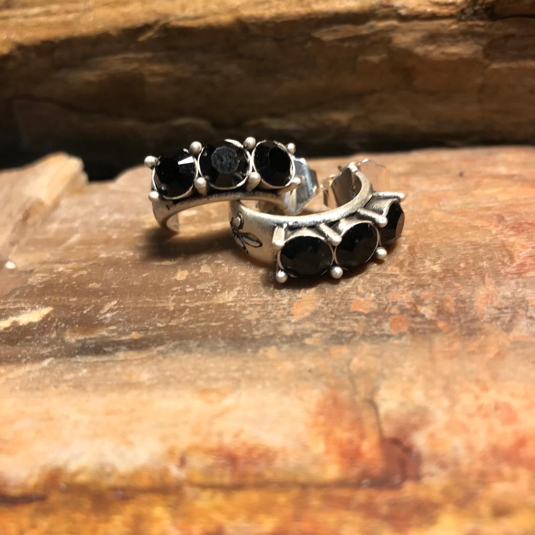 Trio of Ox Jet Black Crystal Huggies