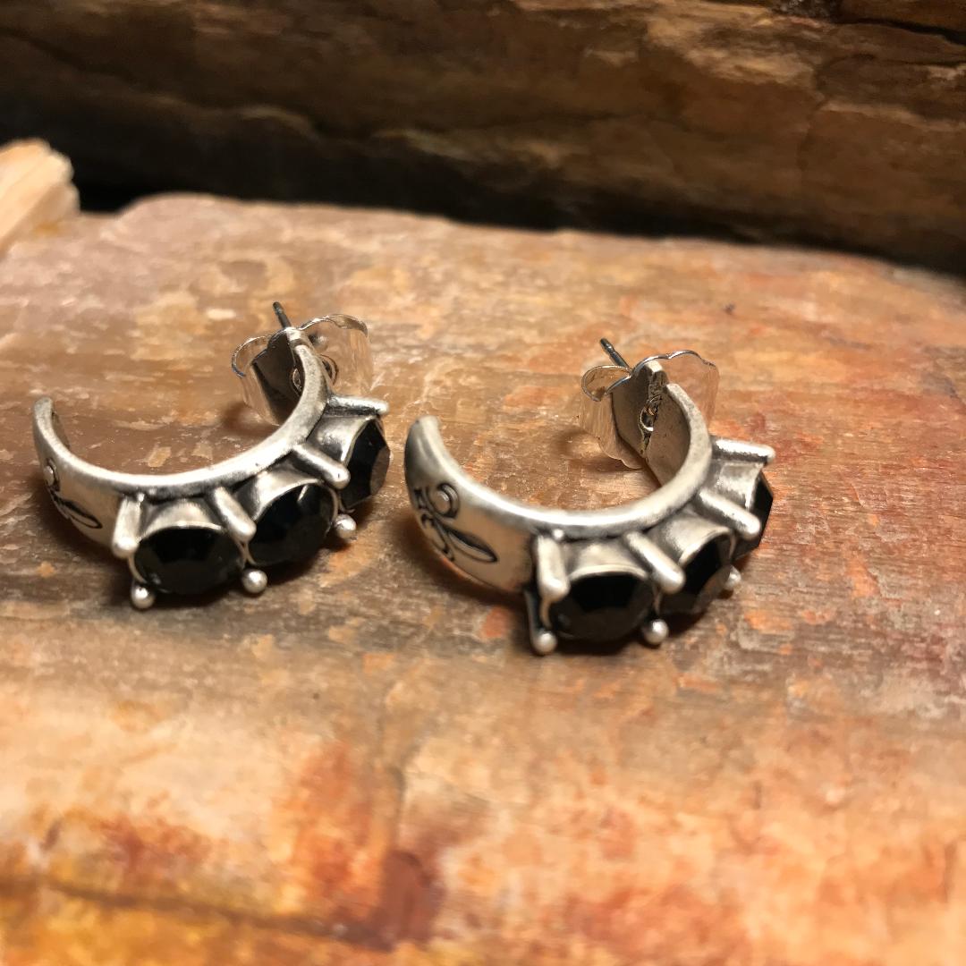 Trio of Ox Jet Black Crystal Huggies