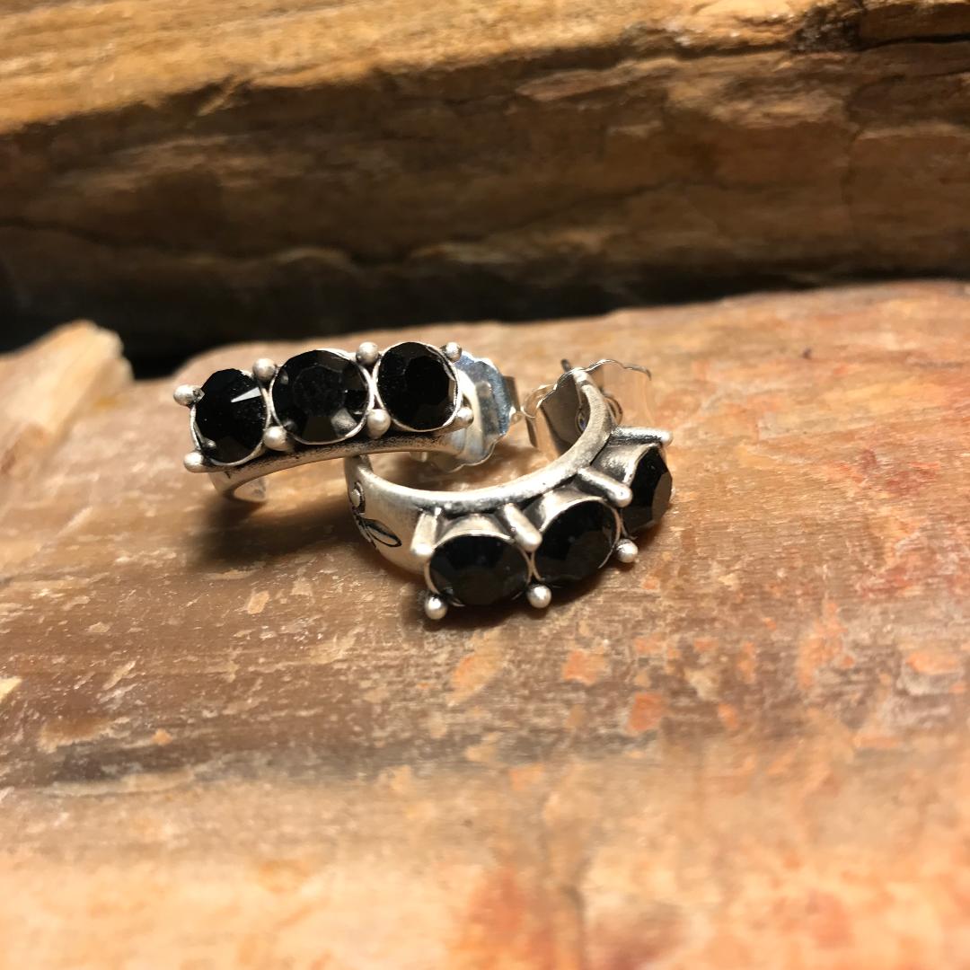 Trio of Ox Jet Black Crystal Huggies