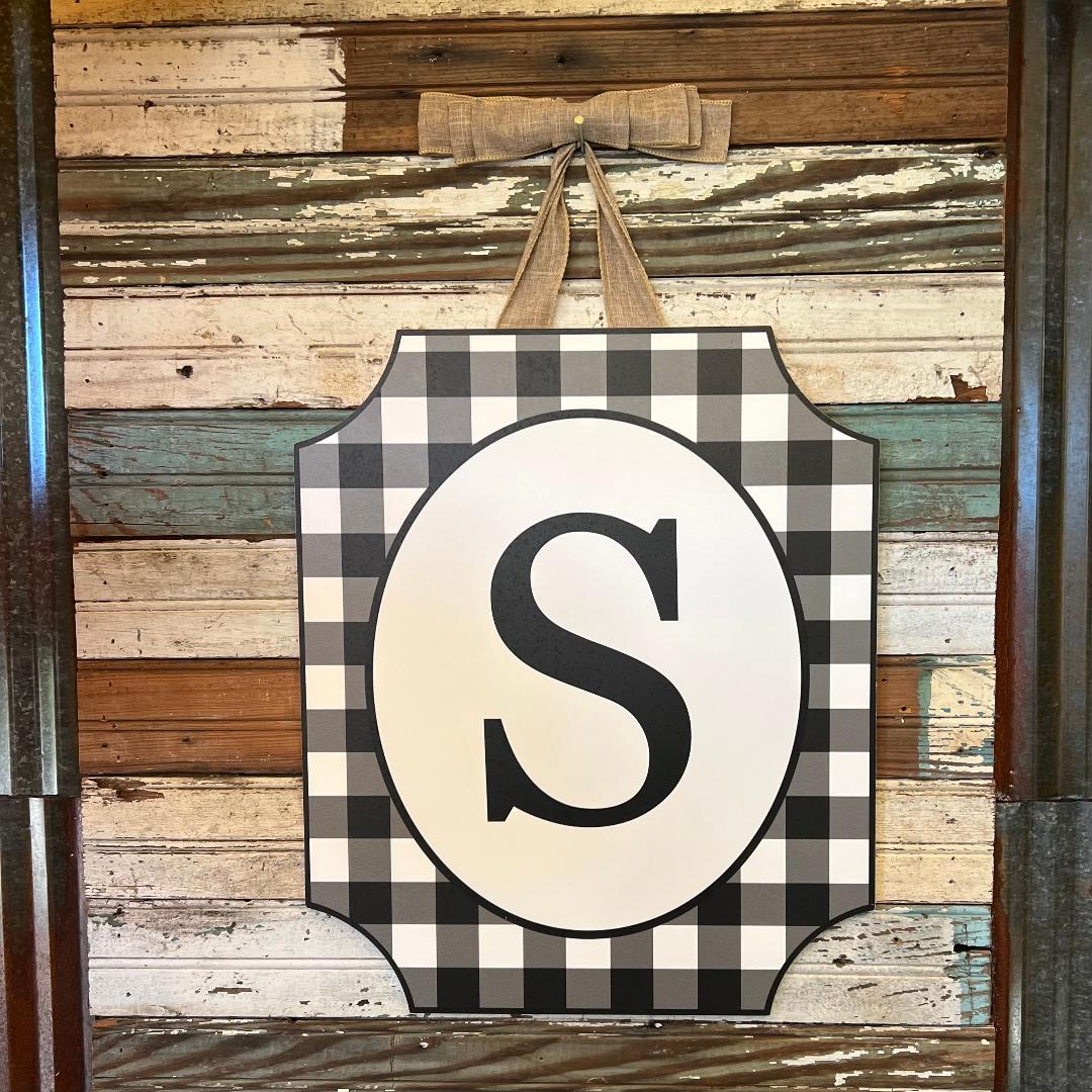 Black & White Check Monogram Door Décor
