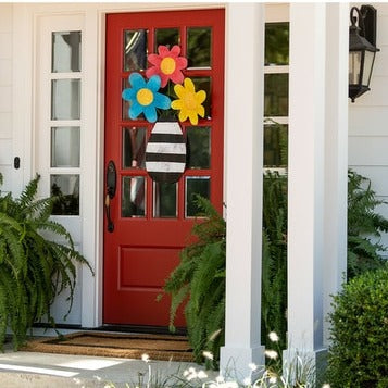 Flowers in Striped Vase Door Hanger