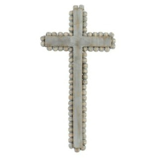 Medium Gray Beaded Wood Cross
