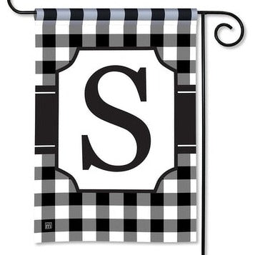 Black & White Check Monogram S Garden Flag