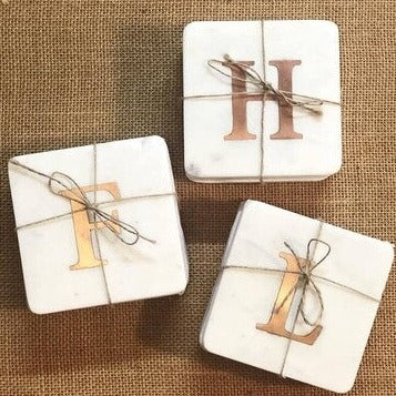 F Initial Marble & Copper Coaster Set