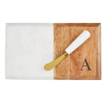 Initial Marble & Wood Cheese Board Set- A