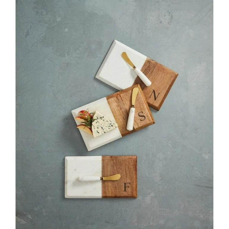 Initial Marble & Wood Cheese Board Set- A
