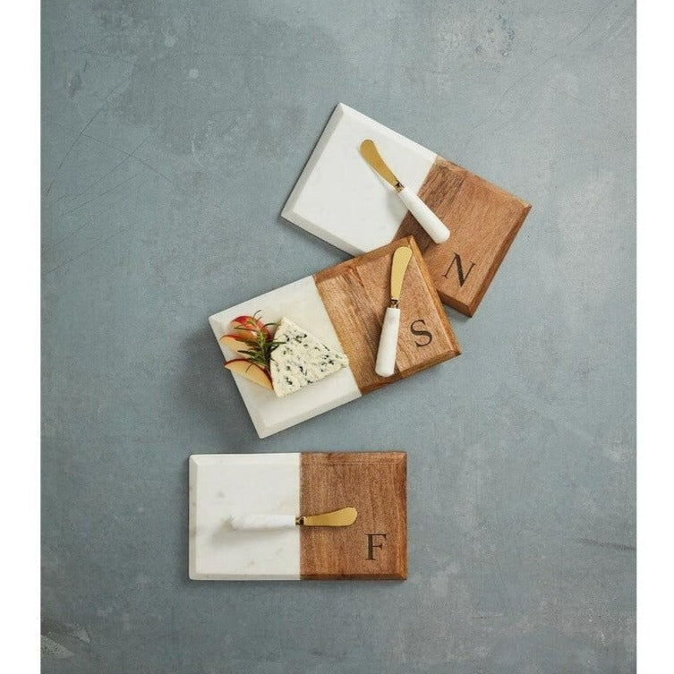 Initial Marble & Wood Cheese Board Set- R