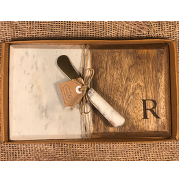 Initial Marble & Wood Cheese Board Set- R