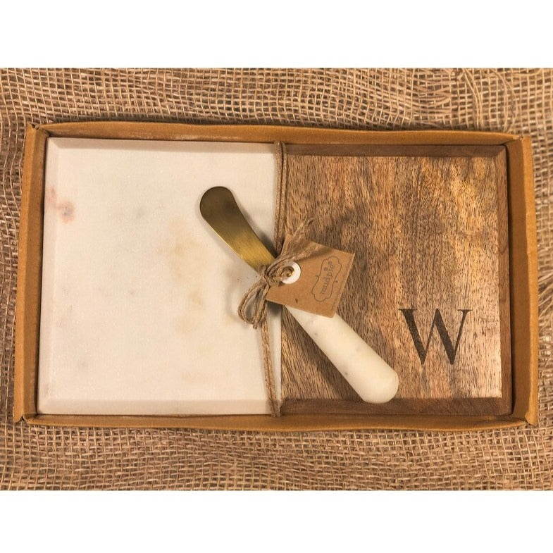 Initial Marble & Wood Cheese Board Set- W