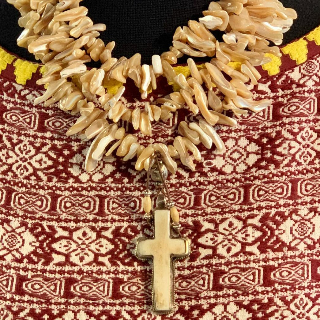 Chunky Multi Strand Cross Bone Necklace