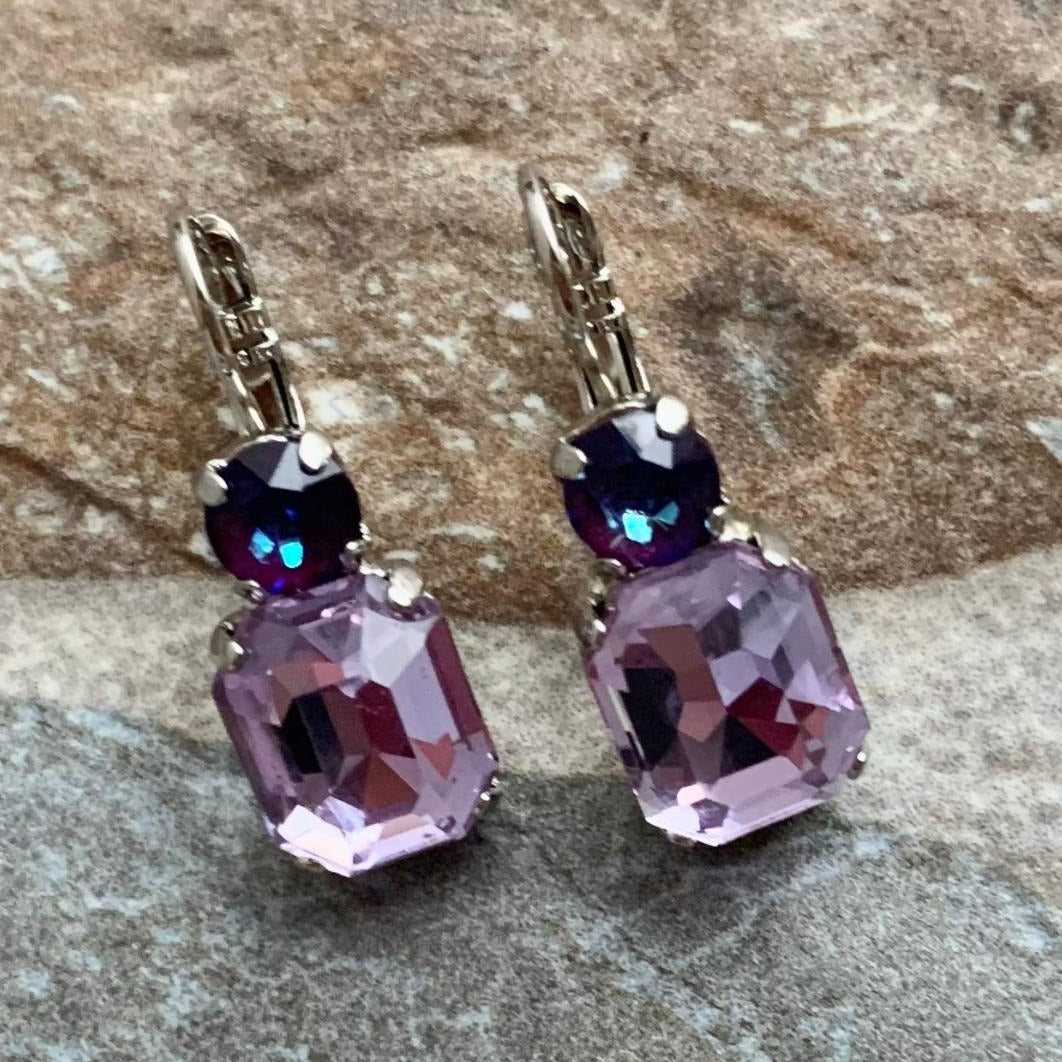 Double Stone Emerald and Round Stone Earrings