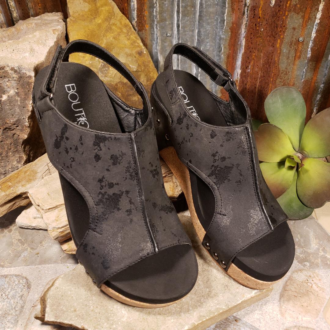 Carley Black Metallic Wedge/Sandal