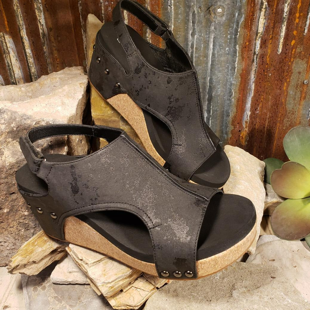 Carley Black Metallic Wedge/Sandal