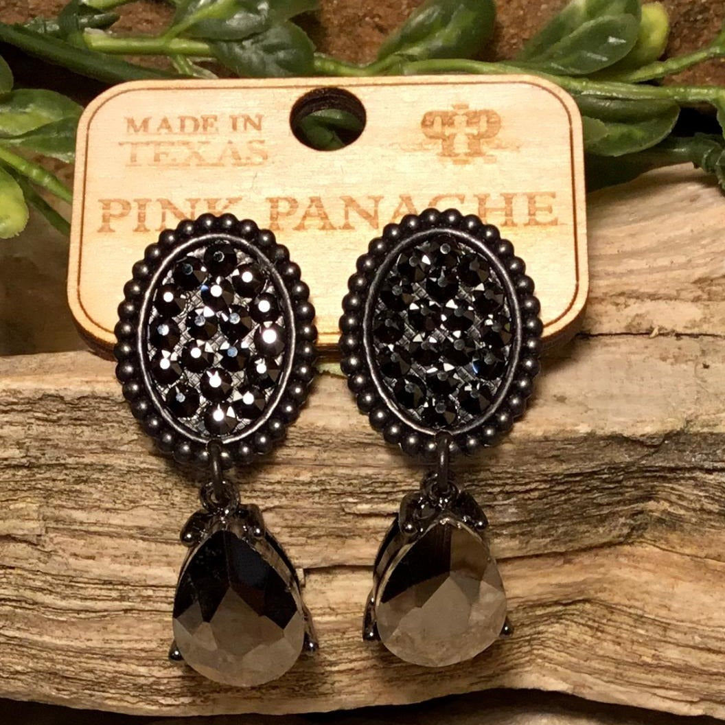 Black Oval Druzy Earrings w/ Black Teardrop Dangle