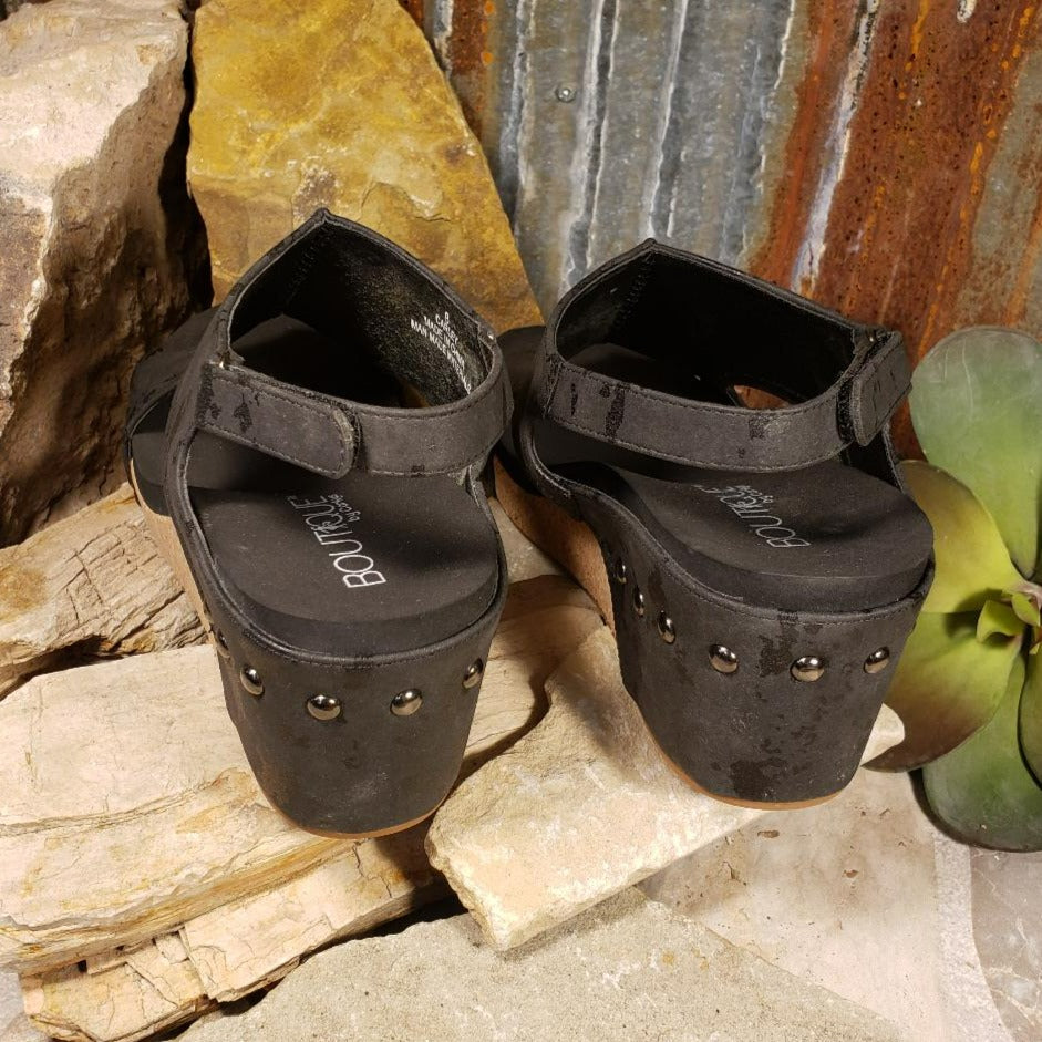 Carley Black Metallic Wedge/Sandal