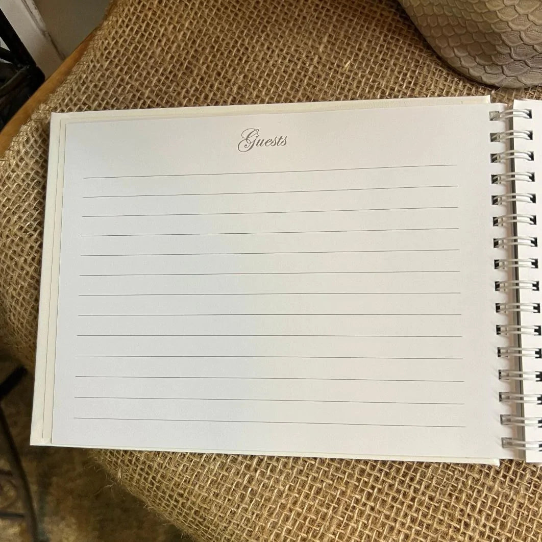 Off White W/ Gold Print Guests Book