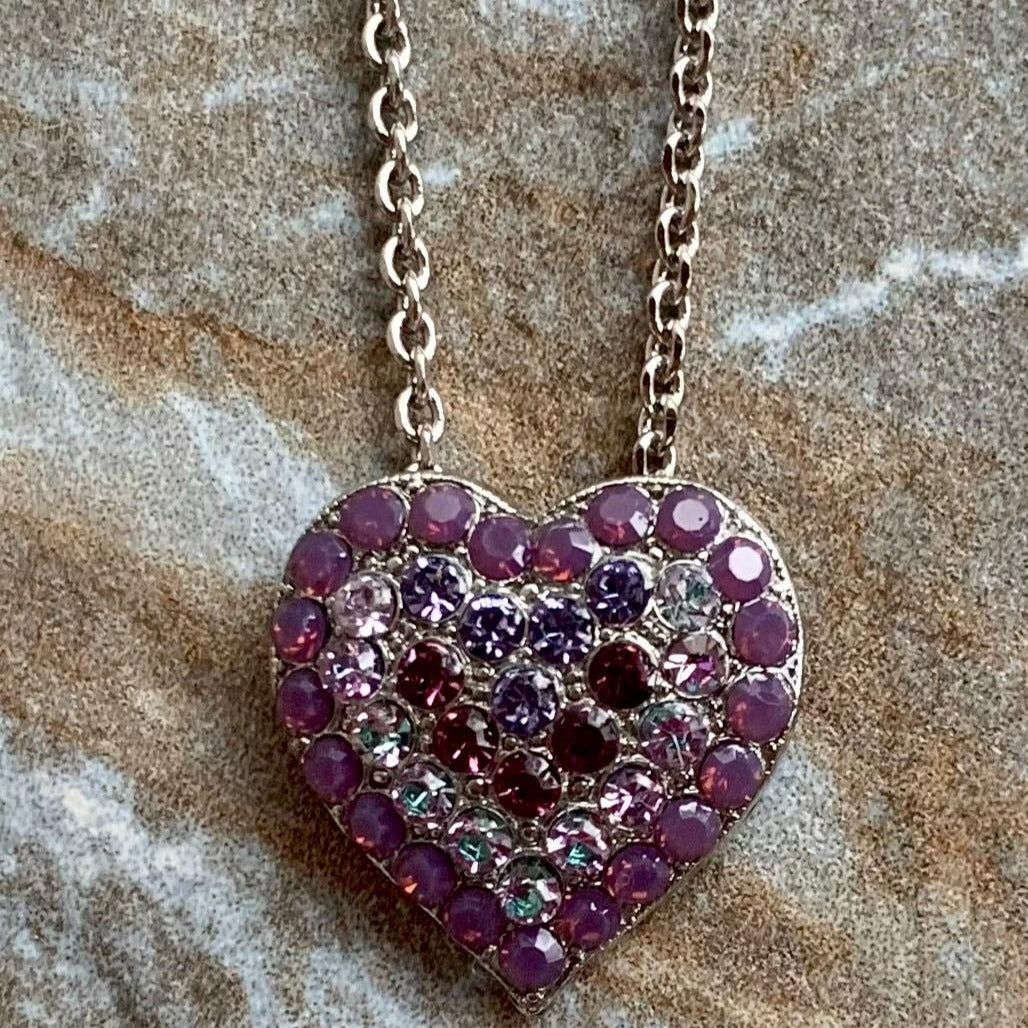 Pavé Heart Pendant Necklace in "Wildberry