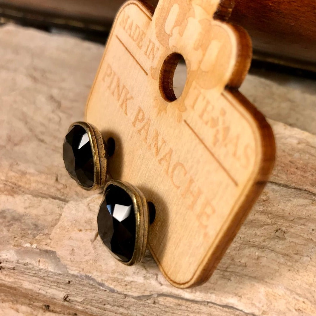 Black Crystal Square Bezel Studs