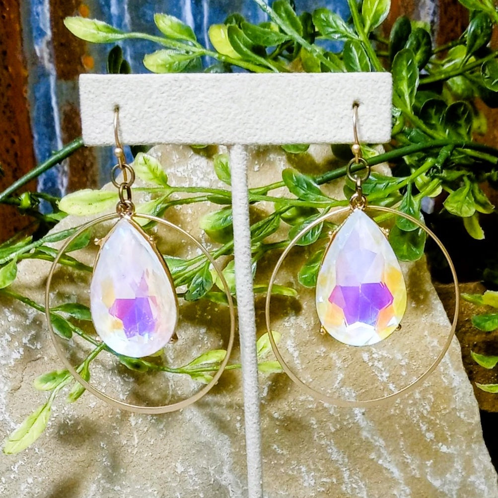 Iridescent Teardrop Gold Front Hoops