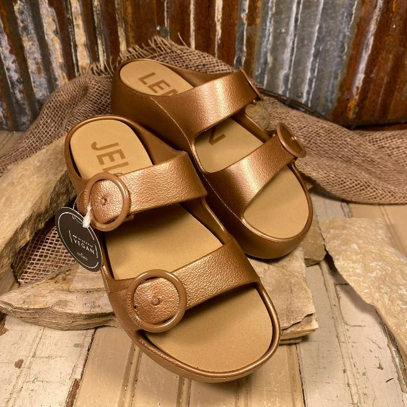 Bronze Metal Double Buckle Platform Slides