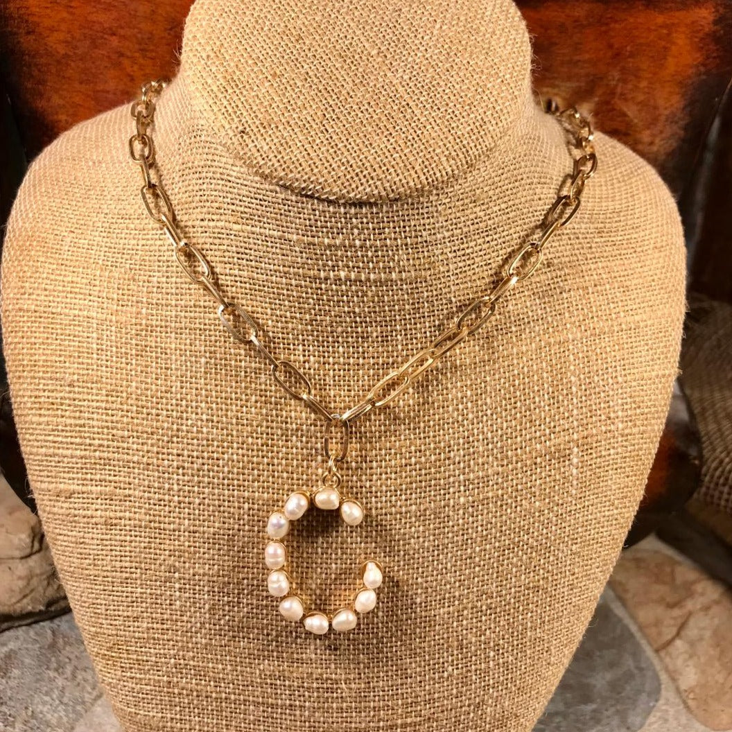 C Initial Pearl Gold Necklace