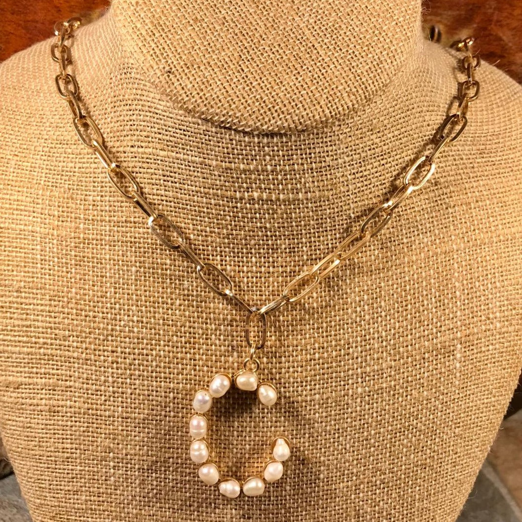 C Initial Pearl Gold Necklace