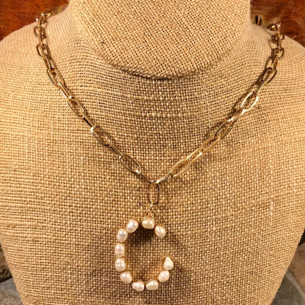 C Initial Pearl Gold Necklace