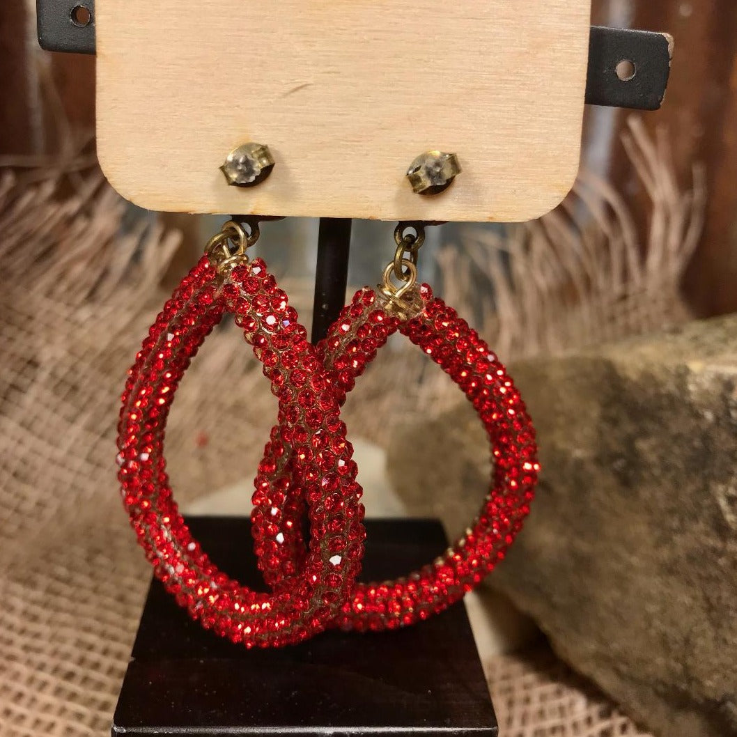 Red Pave’ & Bronze Teardrop Earrings